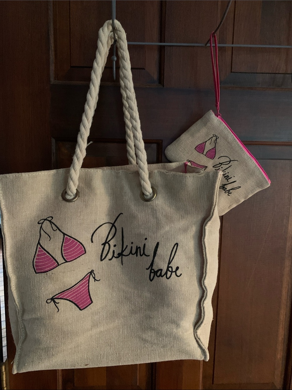Natural Canvas Tote with Pink Accents